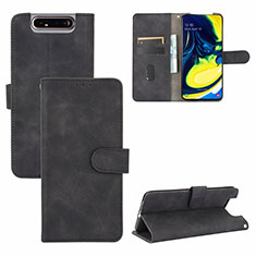 Custodia Portafoglio In Pelle Cover con Supporto L04Z per Samsung Galaxy A80 Nero