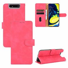 Custodia Portafoglio In Pelle Cover con Supporto L04Z per Samsung Galaxy A80 Rosa Caldo