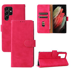 Custodia Portafoglio In Pelle Cover con Supporto L04Z per Samsung Galaxy S21 Ultra 5G Rosa Caldo