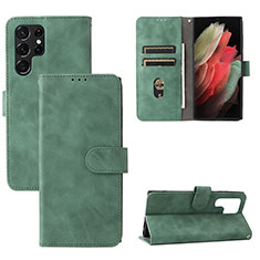 Custodia Portafoglio In Pelle Cover con Supporto L04Z per Samsung Galaxy S21 Ultra 5G Verde