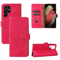 Custodia Portafoglio In Pelle Cover con Supporto L04Z per Samsung Galaxy S22 Ultra 5G Rosa Caldo