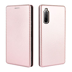 Custodia Portafoglio In Pelle Cover con Supporto L04Z per Sony Xperia 10 II Oro Rosa