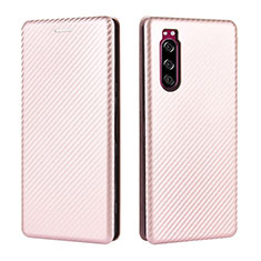 Custodia Portafoglio In Pelle Cover con Supporto L04Z per Sony Xperia 5 Oro Rosa