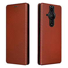 Custodia Portafoglio In Pelle Cover con Supporto L04Z per Sony Xperia PRO-I Marrone