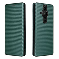 Custodia Portafoglio In Pelle Cover con Supporto L04Z per Sony Xperia PRO-I Verde