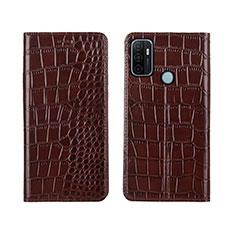 Custodia Portafoglio In Pelle Cover con Supporto L05 per Oppo A53 Marrone