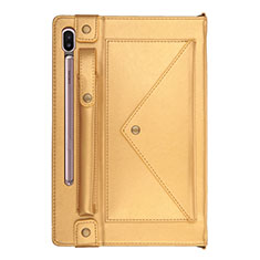 Custodia Portafoglio In Pelle Cover con Supporto L05 per Samsung Galaxy Tab S6 10.5 SM-T860 Oro