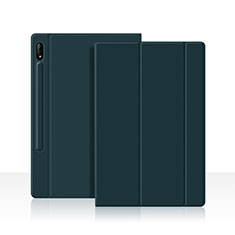 Custodia Portafoglio In Pelle Cover con Supporto L05 per Samsung Galaxy Tab S7 11 Wi-Fi SM-T870 Verde Notte