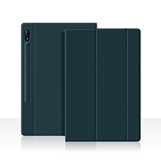 Custodia Portafoglio In Pelle Cover con Supporto L05 per Samsung Galaxy Tab S7 4G 11 SM-T875 Verde Notte