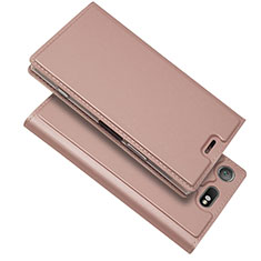 Custodia Portafoglio In Pelle Cover con Supporto L05 per Sony Xperia XZ1 Compact Oro Rosa