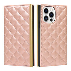 Custodia Portafoglio In Pelle Cover con Supporto L06 per Apple iPhone 14 Pro Oro Rosa
