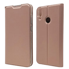 Custodia Portafoglio In Pelle Cover con Supporto L06 per Huawei Y7 Pro (2019) Oro Rosa