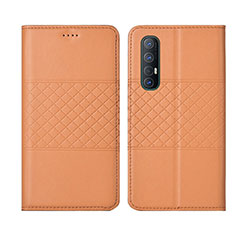 Custodia Portafoglio In Pelle Cover con Supporto L06 per Oppo Reno3 Pro Arancione