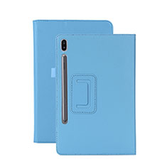 Custodia Portafoglio In Pelle Cover con Supporto L06 per Samsung Galaxy Tab S6 10.5 SM-T860 Cielo Blu