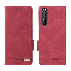 Custodia Portafoglio In Pelle Cover con Supporto L07Z per Sony Xperia 1 II Rosso