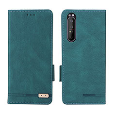 Custodia Portafoglio In Pelle Cover con Supporto L07Z per Sony Xperia 1 II Verde