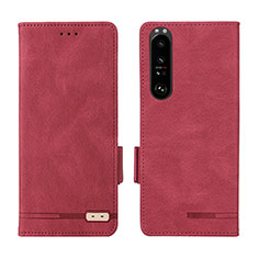 Custodia Portafoglio In Pelle Cover con Supporto L07Z per Sony Xperia 1 III Rosso