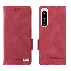 Custodia Portafoglio In Pelle Cover con Supporto L07Z per Sony Xperia 5 IV Rosso