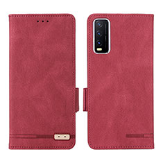 Custodia Portafoglio In Pelle Cover con Supporto L07Z per Vivo Y12s Rosso