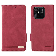 Custodia Portafoglio In Pelle Cover con Supporto L07Z per Xiaomi Redmi 10C 4G Rosso