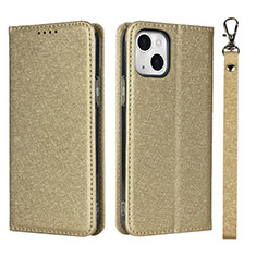 Custodia Portafoglio In Pelle Cover con Supporto L08 per Apple iPhone 13 Mini Oro