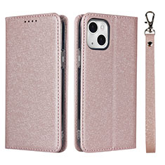 Custodia Portafoglio In Pelle Cover con Supporto L08 per Apple iPhone 13 Mini Oro Rosa