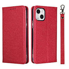 Custodia Portafoglio In Pelle Cover con Supporto L08 per Apple iPhone 13 Mini Rosso
