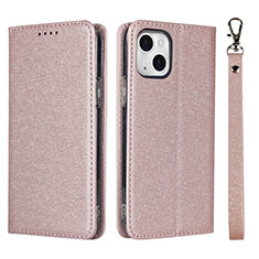 Custodia Portafoglio In Pelle Cover con Supporto L08 per Apple iPhone 14 Oro Rosa