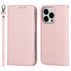 Custodia Portafoglio In Pelle Cover con Supporto L08 per Apple iPhone 14 Pro Oro Rosa