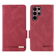Custodia Portafoglio In Pelle Cover con Supporto L08Z per Samsung Galaxy S22 Ultra 5G Rosso