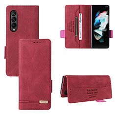 Custodia Portafoglio In Pelle Cover con Supporto L08Z per Samsung Galaxy Z Fold3 5G Rosso
