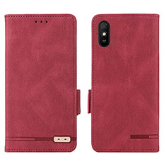 Custodia Portafoglio In Pelle Cover con Supporto L08Z per Xiaomi Redmi 9A Rosso