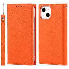 Custodia Portafoglio In Pelle Cover con Supporto L09 per Apple iPhone 14 Arancione
