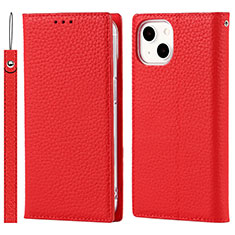 Custodia Portafoglio In Pelle Cover con Supporto L09 per Apple iPhone 14 Plus Rosso