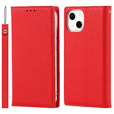 Custodia Portafoglio In Pelle Cover con Supporto L09 per Apple iPhone 15 Plus Rosso
