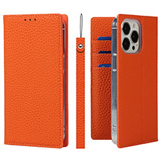 Custodia Portafoglio In Pelle Cover con Supporto L09 per Apple iPhone 15 Pro Max Arancione