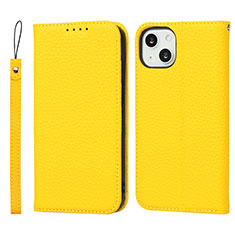 Custodia Portafoglio In Pelle Cover con Supporto L10 per Apple iPhone 14 Plus Giallo