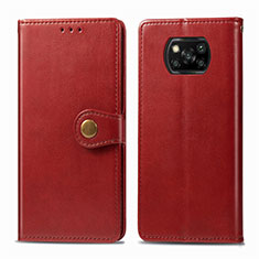 Custodia Portafoglio In Pelle Cover con Supporto L10 per Xiaomi Poco X3 NFC Rosso