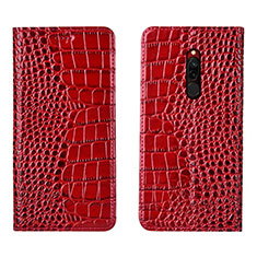 Custodia Portafoglio In Pelle Cover con Supporto L10 per Xiaomi Redmi 8 Rosso