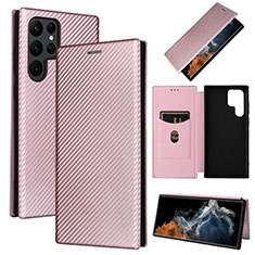 Custodia Portafoglio In Pelle Cover con Supporto L10Z per Samsung Galaxy S22 Ultra 5G Oro Rosa