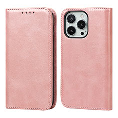 Custodia Portafoglio In Pelle Cover con Supporto L14 per Apple iPhone 15 Pro Oro Rosa