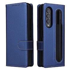 Custodia Portafoglio In Pelle Cover con Supporto L14Z per Samsung Galaxy Z Fold3 5G Blu