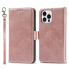 Custodia Portafoglio In Pelle Cover con Supporto L15 per Apple iPhone 14 Pro Oro Rosa