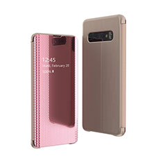 Custodia Portafoglio In Pelle Cover con Supporto Laterale Specchio Cover A01 per Samsung Galaxy S10 Plus Oro Rosa