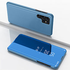 Custodia Portafoglio In Pelle Cover con Supporto Laterale Specchio Cover H01 per Samsung Galaxy S21 Ultra 5G Cielo Blu