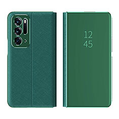 Custodia Portafoglio In Pelle Cover con Supporto Laterale Specchio Cover L01 per Oppo Find N 5G Verde