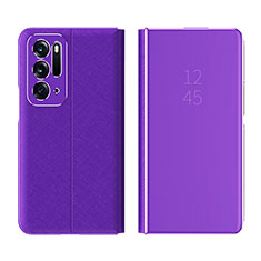 Custodia Portafoglio In Pelle Cover con Supporto Laterale Specchio Cover L01 per Oppo Find N 5G Viola