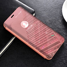 Custodia Portafoglio In Pelle Cover con Supporto Laterale Specchio Cover L02 per Huawei Mate 20 Lite Oro Rosa