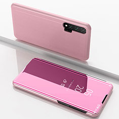 Custodia Portafoglio In Pelle Cover con Supporto Laterale Specchio Cover L02 per Huawei Nova 6 5G Oro Rosa