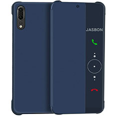 Custodia Portafoglio In Pelle Cover con Supporto Laterale Specchio Cover L02 per Huawei P20 Blu